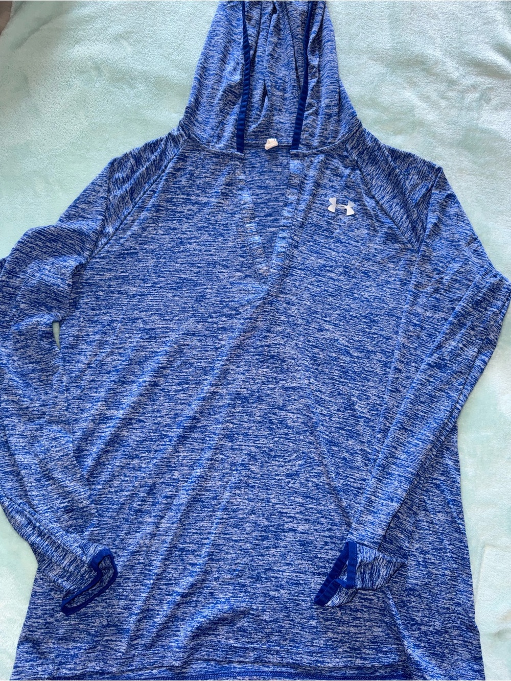 Women’s Underarmour Marled Blue Hooded Long Sleeve Shirt Size Medium